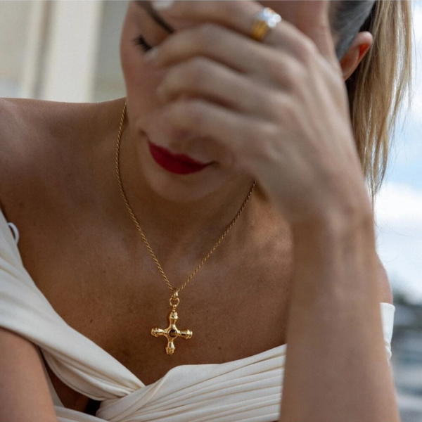 Vintage brown cross necklace - Imagen 2