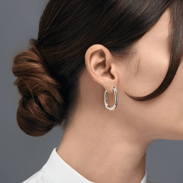 Silver oval hoops - Imagen 2